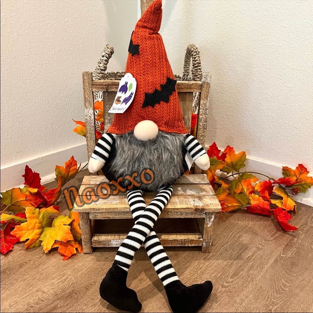 Halloween Gnome with Bats and Striped Legs Decor